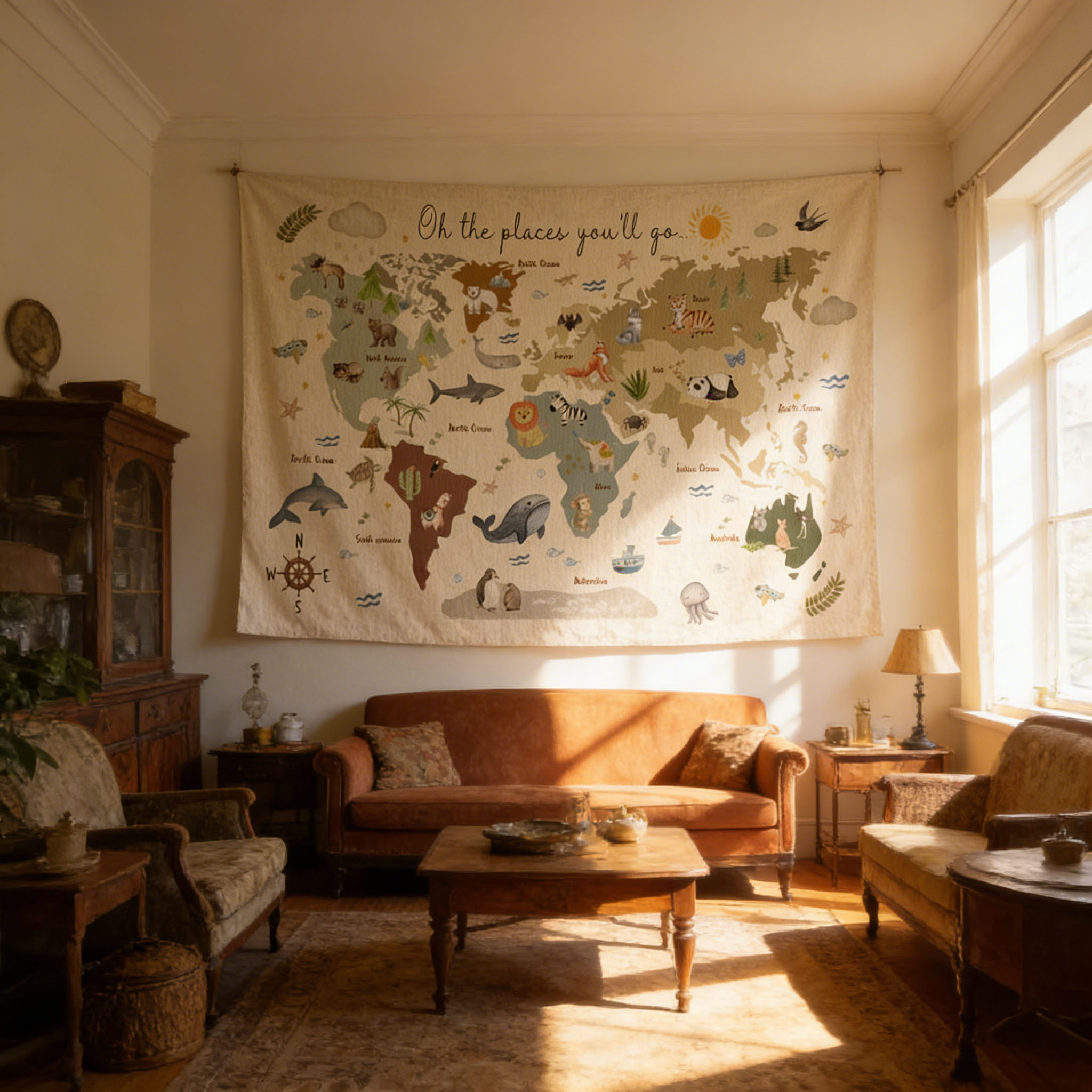 Cute Animal World Map Tapestry - Kids Education Banner avis et prix