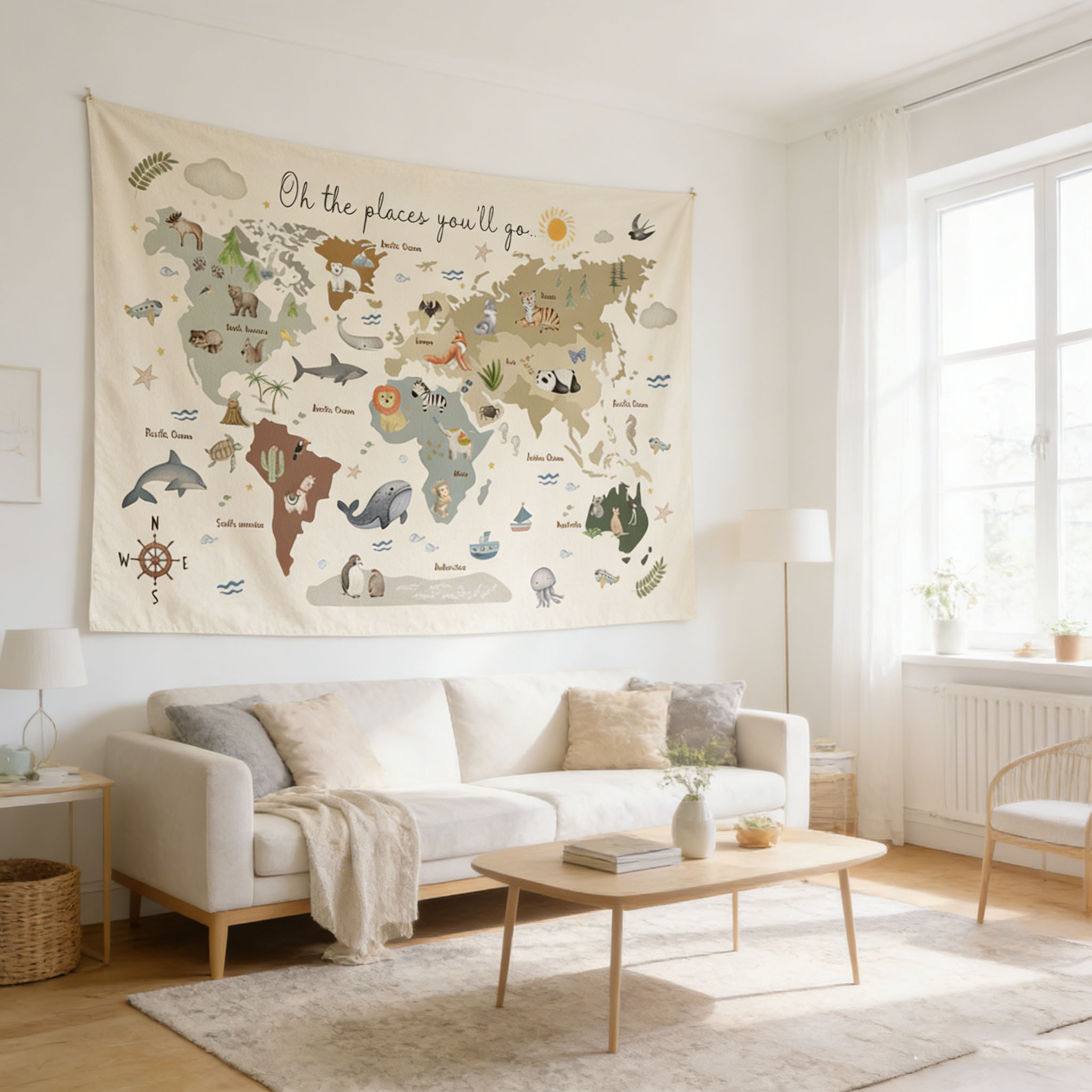 Cute Animal World Map Tapestry - Kids Education Banner avis et prix