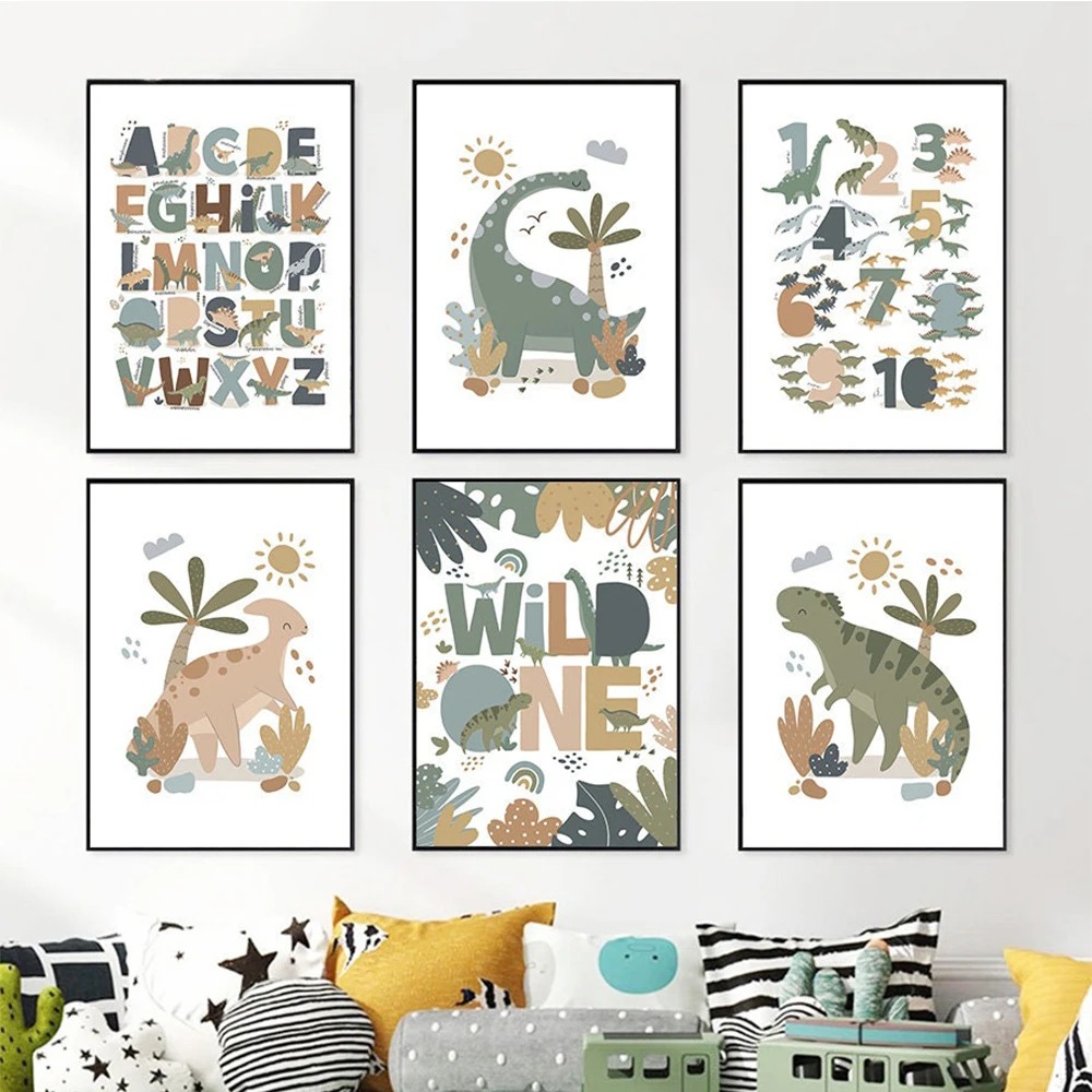 Nordic Cute Baby Dinosaur Wall - Kids Educational - Alphabet Numbers & More avis et prix