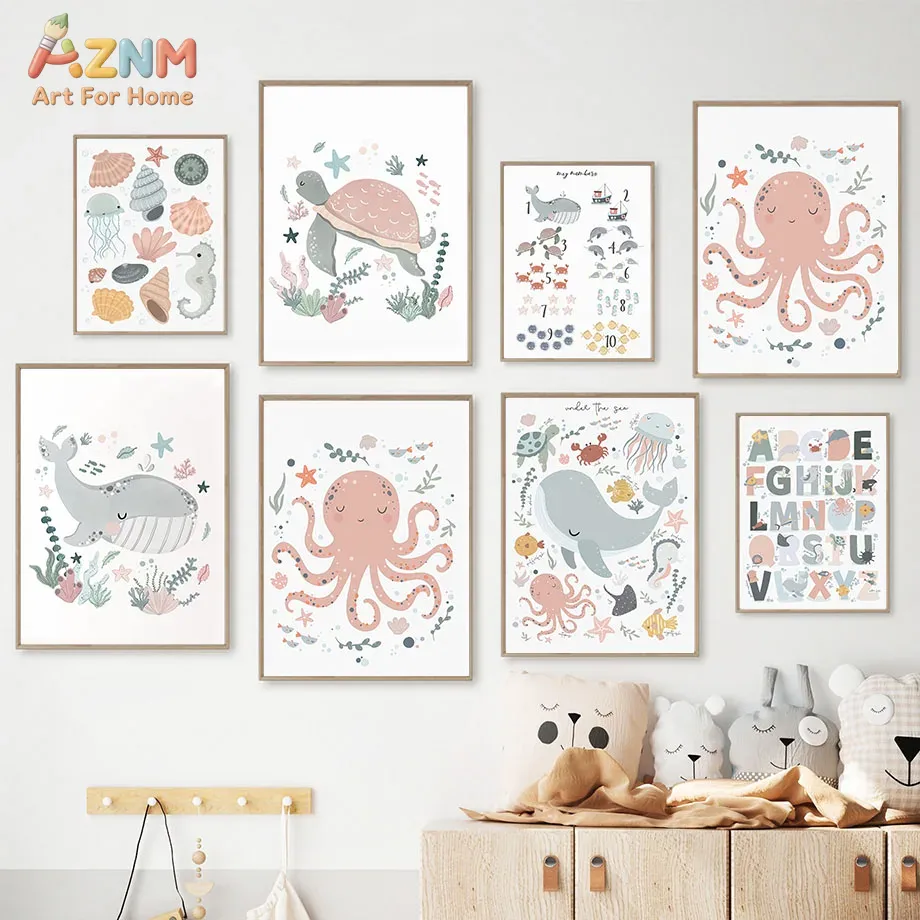 AZNM Nursery Sea Animal Canvas - Kids Educational - Alphabet Numbers & More avis et prix