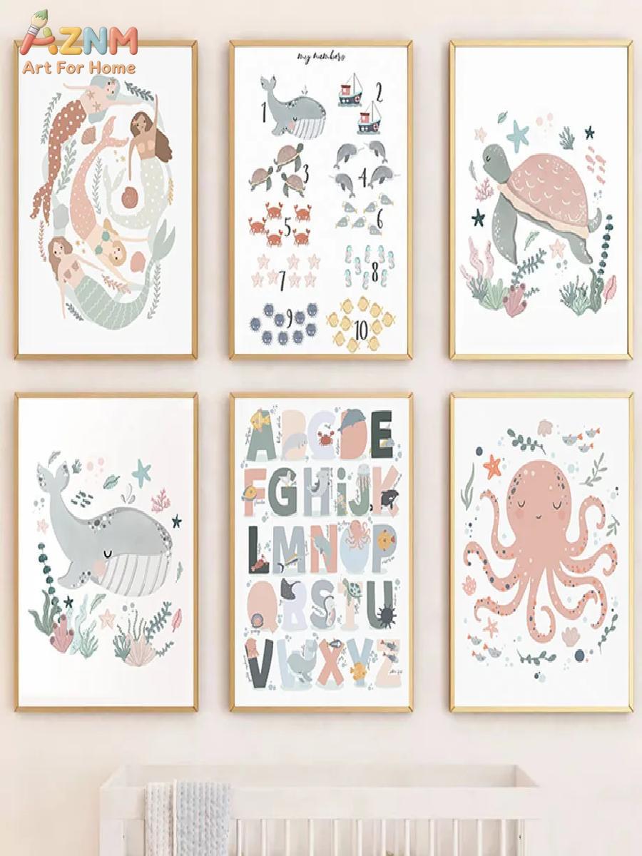 AZNM Nursery Sea Animal Canvas - Kids Educational - Alphabet Numbers & More avis et prix